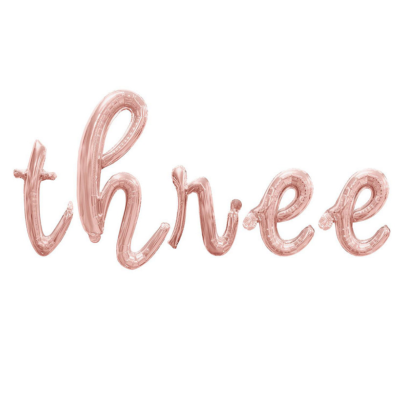 16 Inch Cursive Rose Gold THREE  Letter Balloon Banner Image