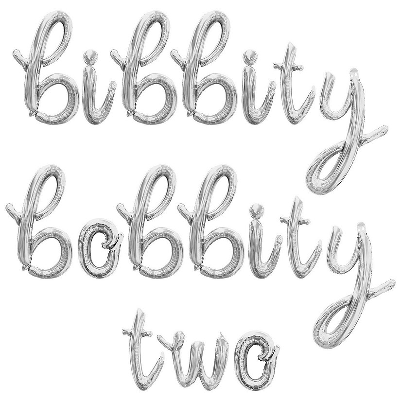 16 Inch Cursive Silver BIBBITY BOBBITY TWO Letter Balloon Banner Image