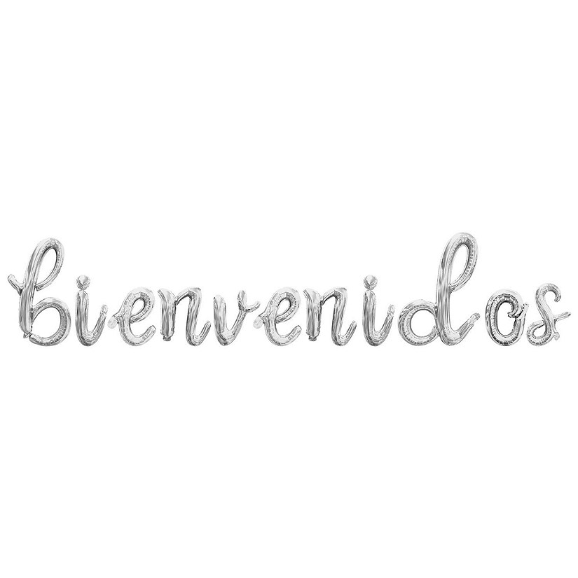 16 Inch Cursive Silver BIENVENIDOS Letter Balloon Banner Image