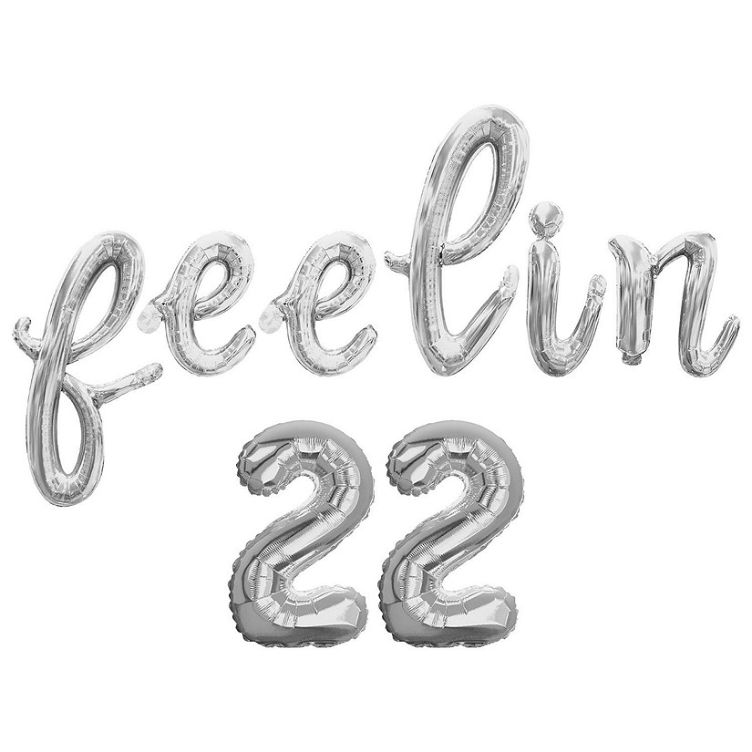 16 Inch Cursive Silver FEELIN 22 Letter Balloon Banner Image
