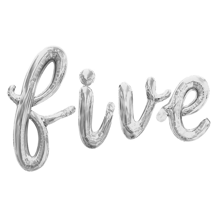 16 Inch Cursive Silver FIVE Letter Balloon Banner Image