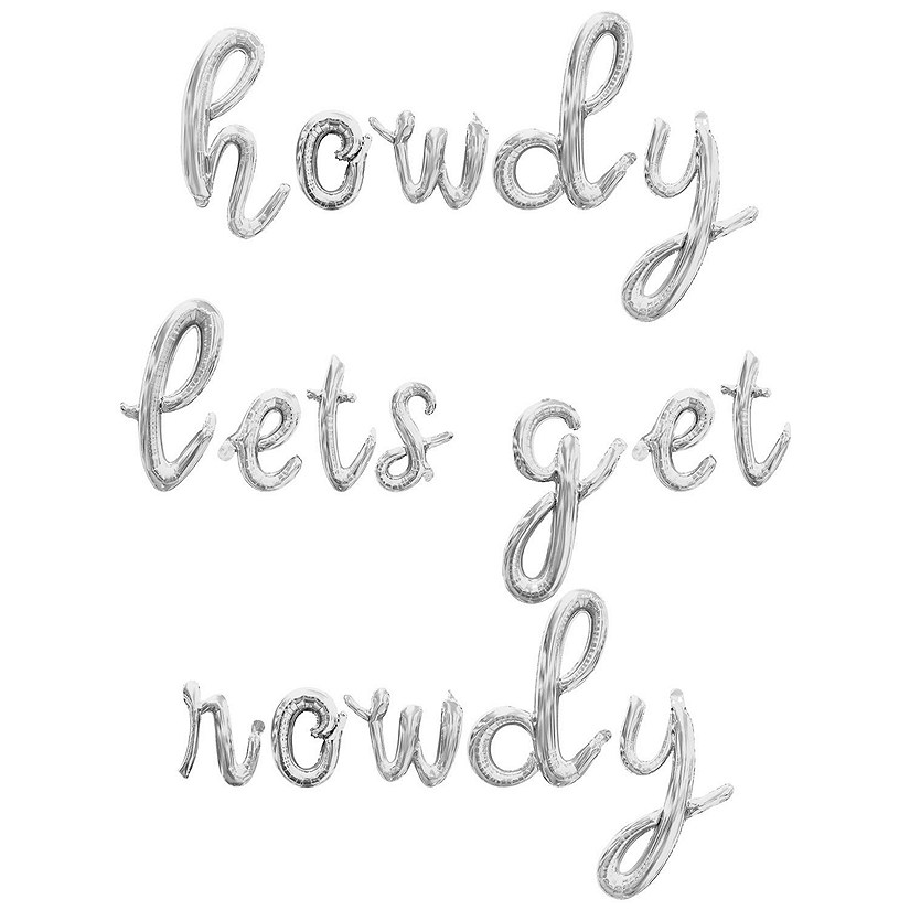 16 Inch Cursive Silver HOWDY LETS GET ROWDY Letter Balloon Banner Image