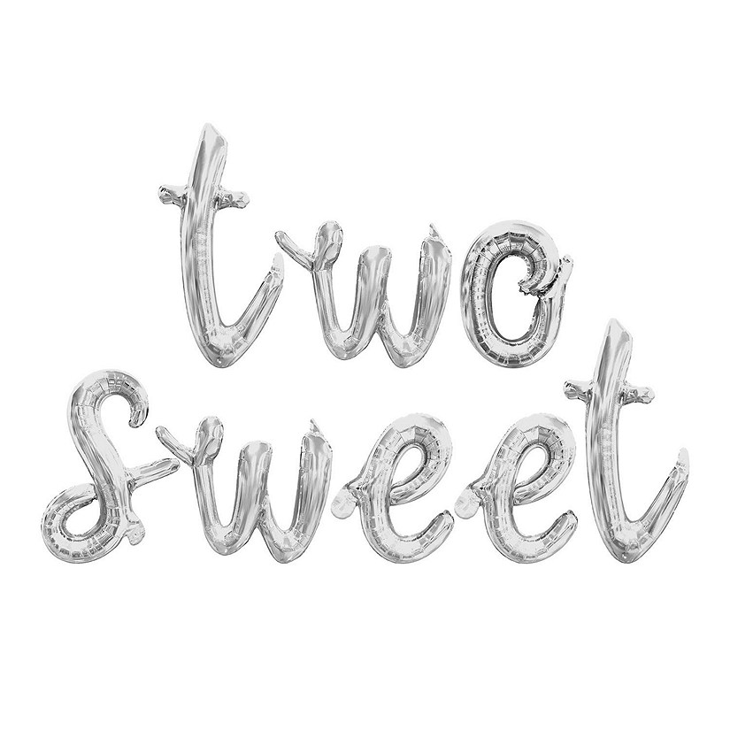 16 Inch Cursive Silver TWO SWEET Letter Balloon Banner Image