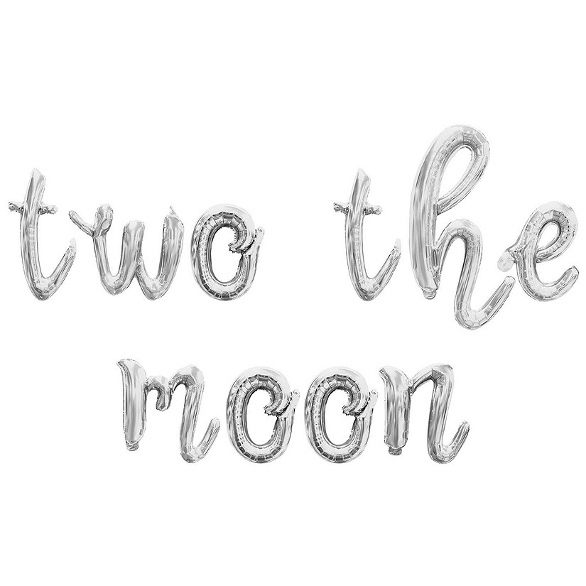 16 Inch Cursive Silver TWO THE MOON Letter Balloon Banner Image