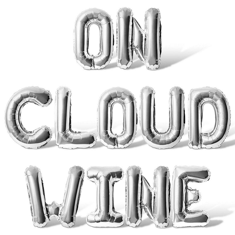 16 Inch Silver ON CLOUD WINE Letter Balloon Banner Image
