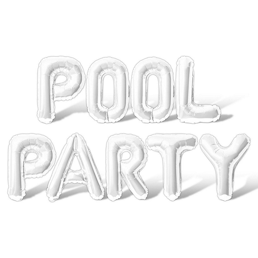 16 Inch White POOL PARTY Letter Balloon Banner Image