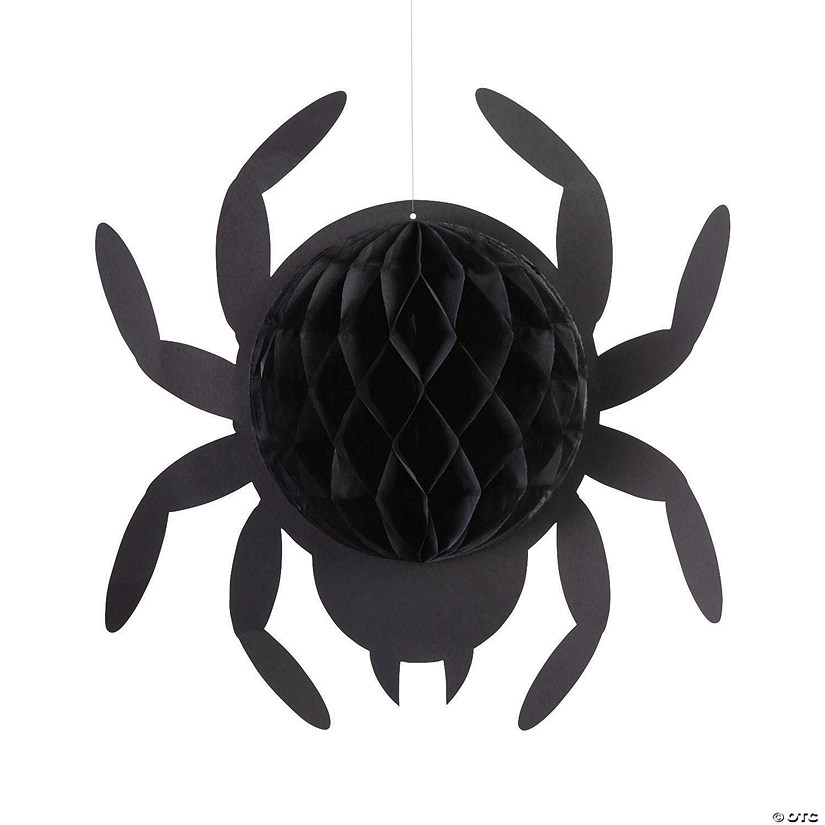 16" Large Black Hanging Honeycomb Tissue Paper Spiders - 4 Pc. Image