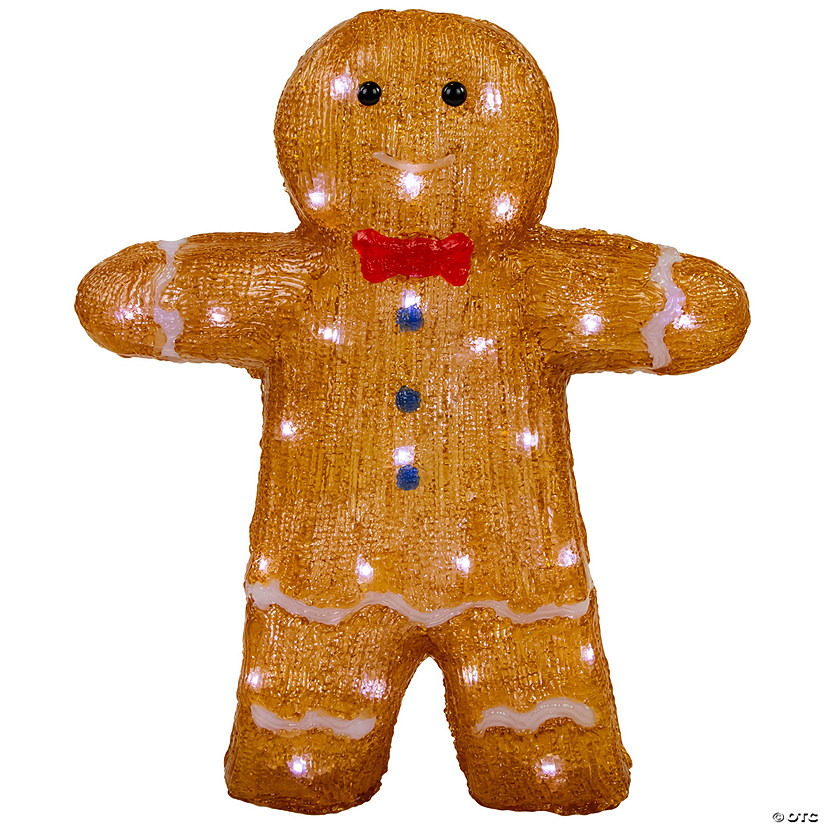 16" LED Lighted Acrylic Gingerbread Man with Bow Tie Christmas Decoration Image