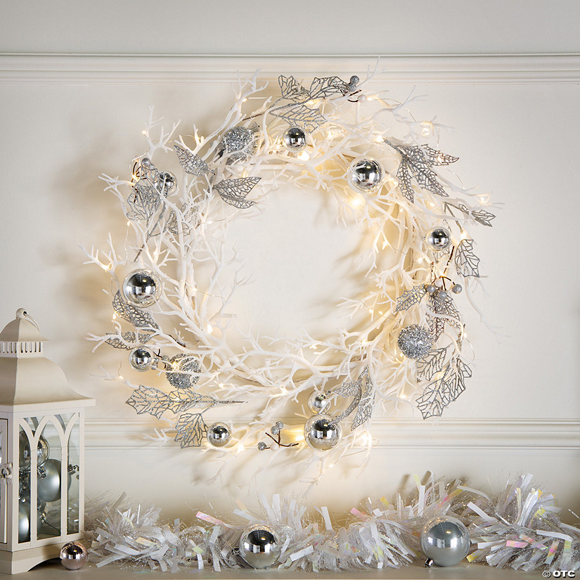 16" Light-Up White Winter Artificial Wreath Christmas Decoration Image