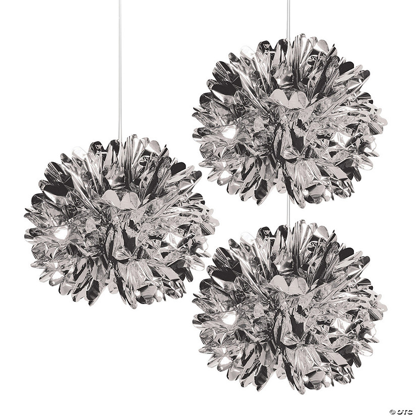 16" Metallic Silver Fluff Balls - 3 Pc. Image