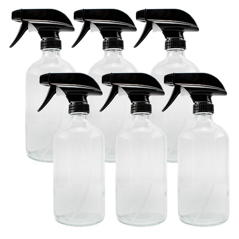 16-Ounce Clear Glass Spray Bottles w/ Heavy Duty Sprayers (6-Pack