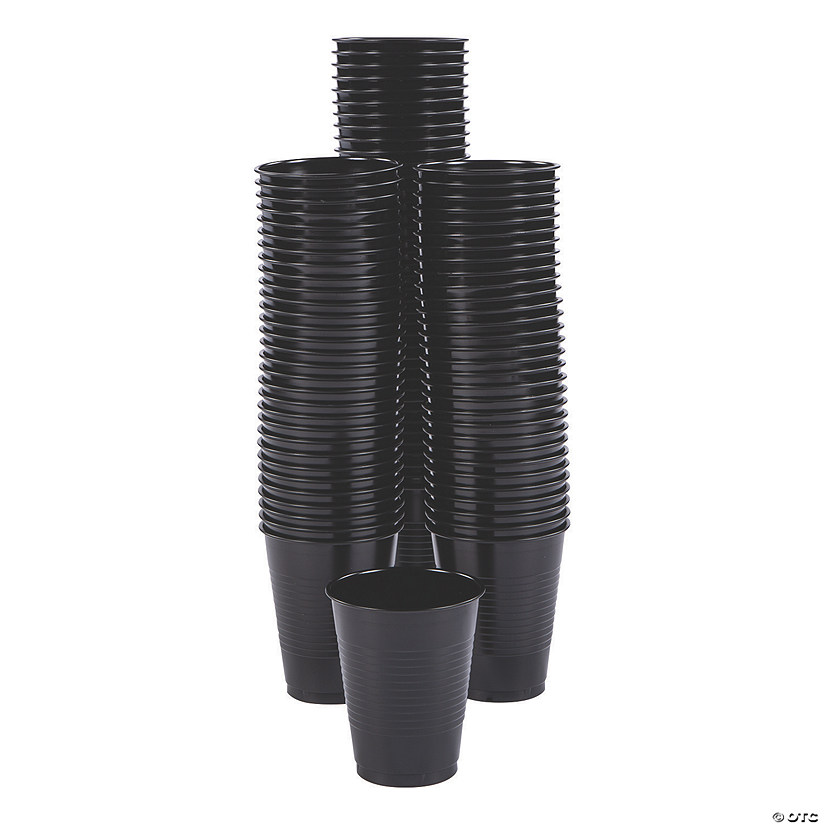 16 oz. Bulk 100 Ct. Black Disposable Plastic Cups Image