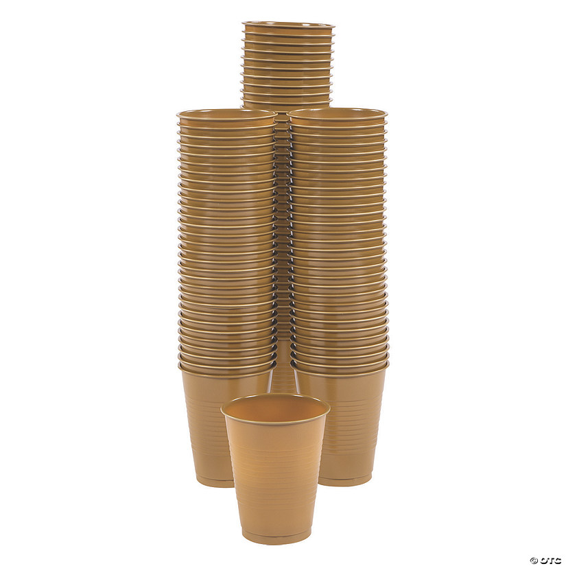 16 oz. Bulk 100 Ct. Metallic Gold Disposable Plastic Cups Image