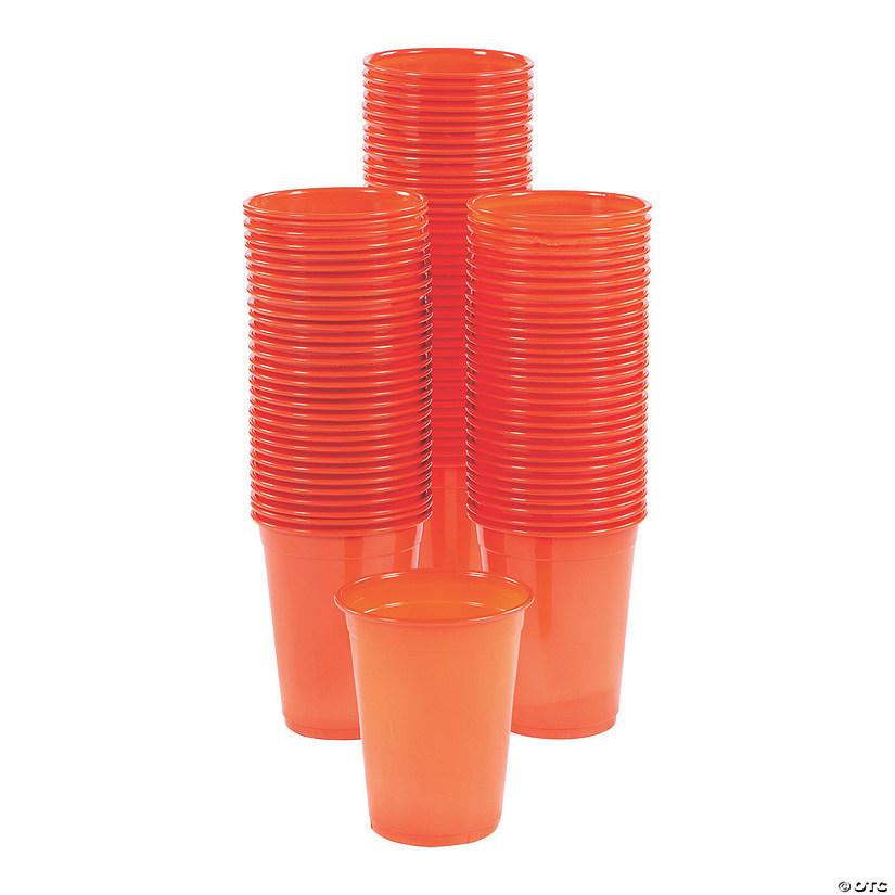 16 oz. Bulk 100 Ct. Orange Disposable Plastic Cups Image