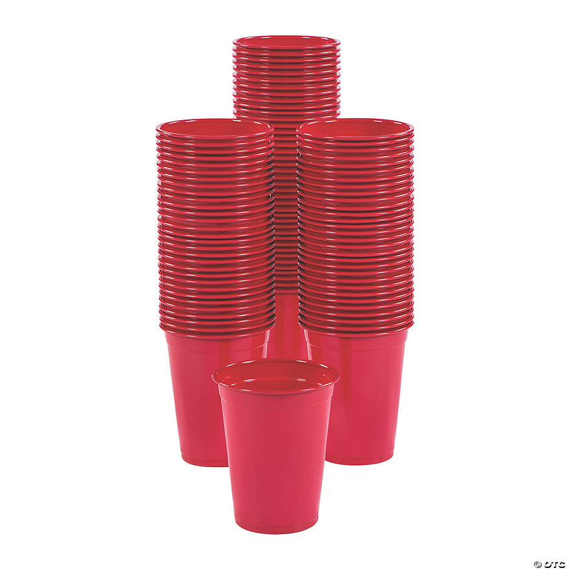 16 oz. Bulk 100 Ct. Red Disposable Plastic Cups Image