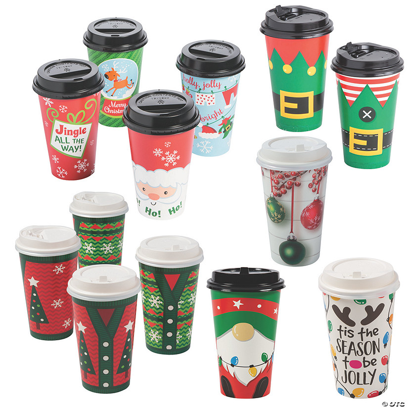 16 oz. Bulk 144 Ct. Christmas Disposable Paper Coffee Cup Assortment with Lids Image