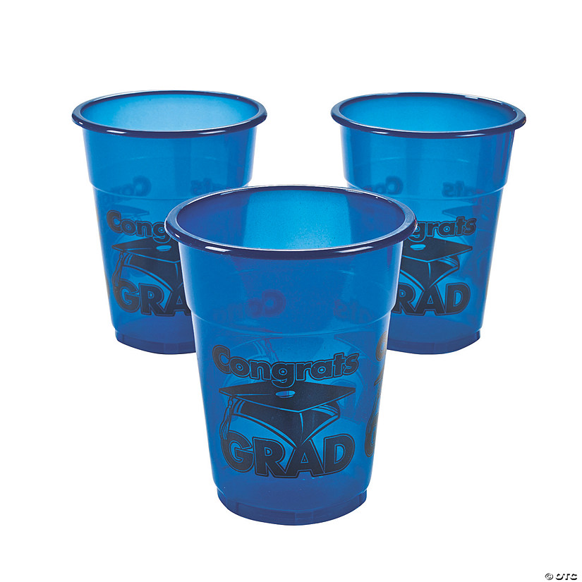 16 oz. Bulk 50 Ct. Blue Congrats Grad Cap & Tassel Disposable Plastic Cups Image
