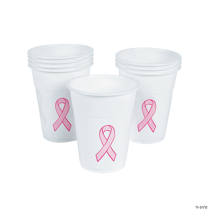 16 oz. Bulk 50 Ct. Breast Cancer Awareness Pink Ribbon Disposable Plastic Cups Image