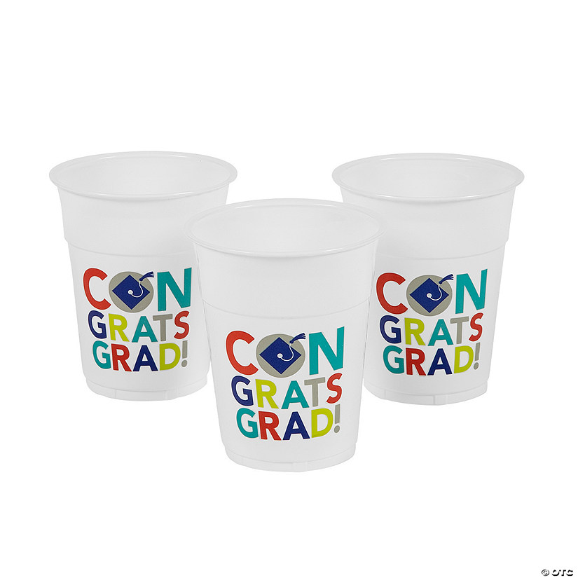 16 oz. Bulk 50 Ct. Bright Congrats Grad Disposable Plastic Cups Image
