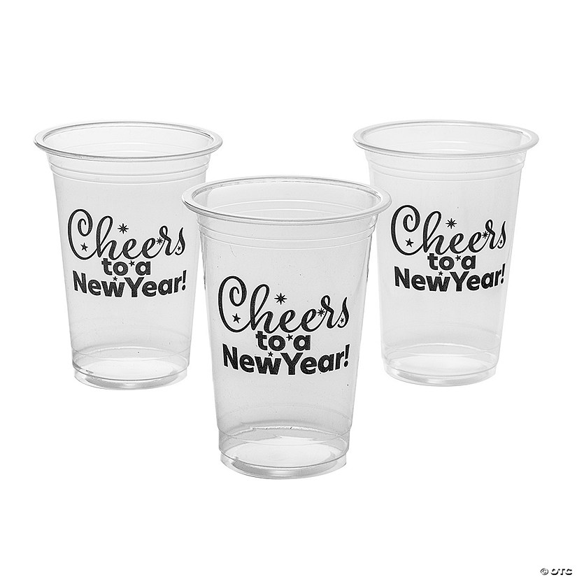 16 oz. Bulk 50 Ct. Cheers to a New Year Clear Disposable Plastic Cups Image