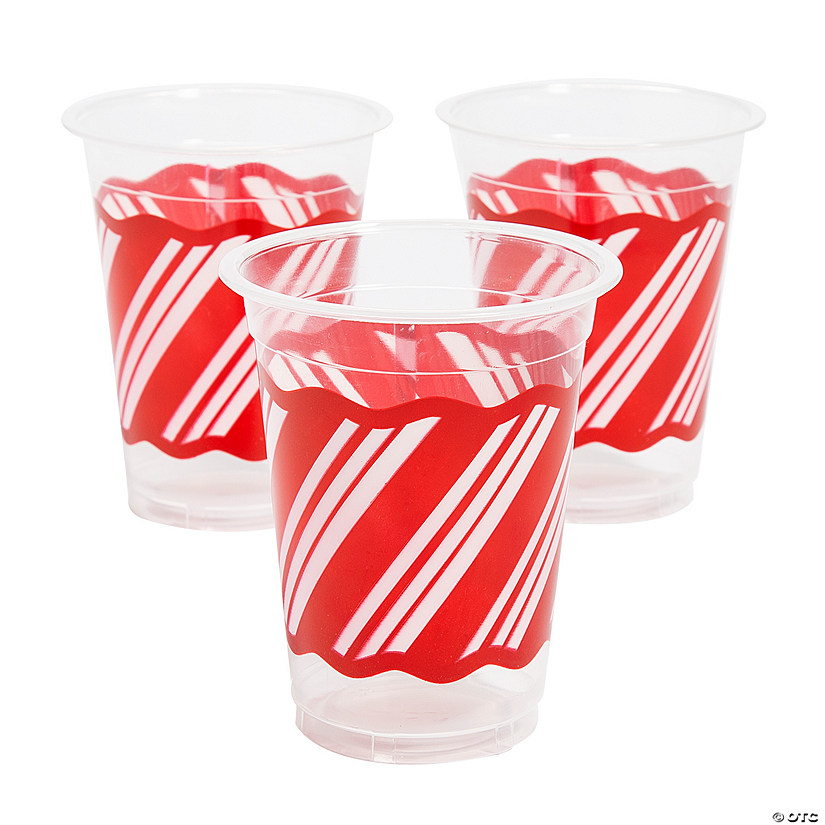 16 oz. Bulk 50 Ct. Christmas Candy Cane Disposable Plastic Cups Image
