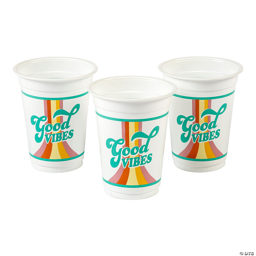 16 oz. Bulk 50 Ct. Groovy Party Good Vibes Disposable Plastic Cups Image