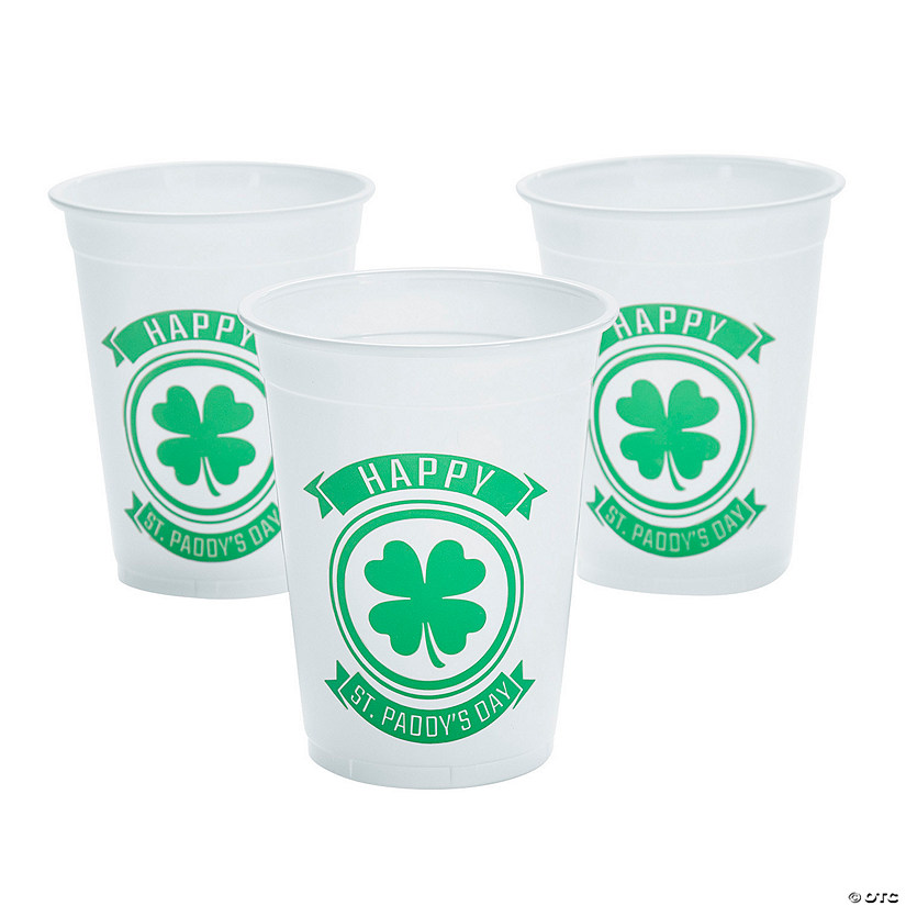 16 oz. Bulk 50 Ct. Happy St. Paddy&#8217;s Day Green Shamrock Disposable Plastic Cups Image