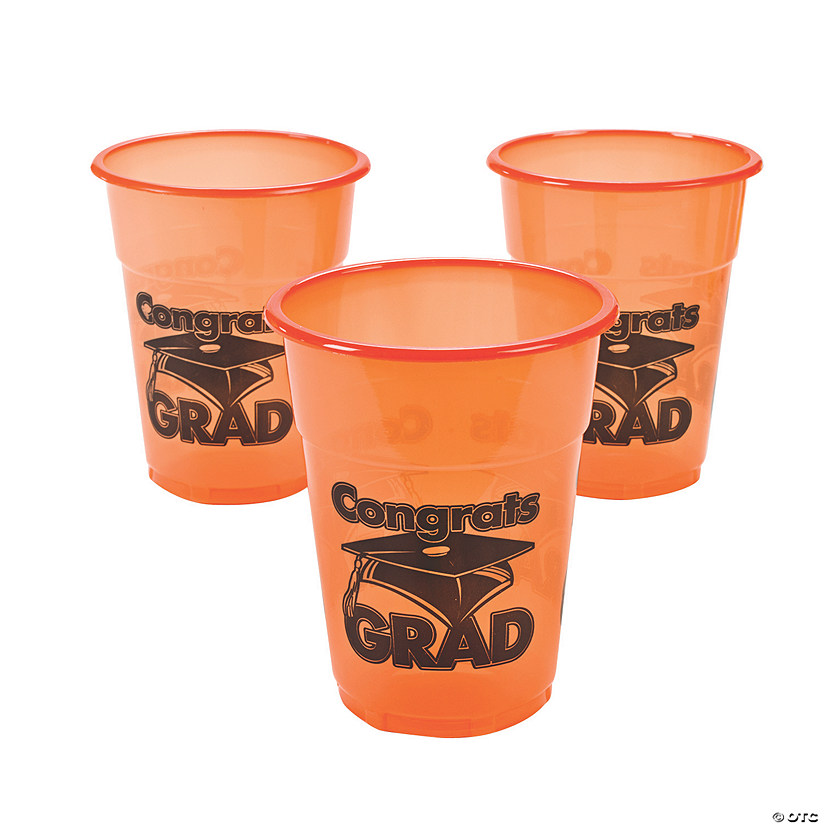 16 oz. Bulk 50 Ct. Orange Congrats Grad Cap & Tassel Disposable Plastic Cups Image