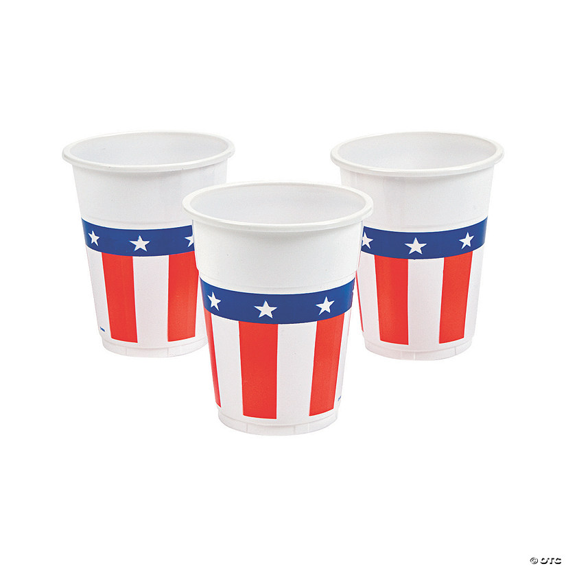16 oz. Bulk 50 Ct. Patriotic American Flag Disposable Plastic Cups Image