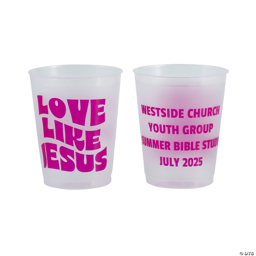 16 oz. Bulk 50 Ct. Personalized Love Like Jesus Double-Sided Plastic Cups Image