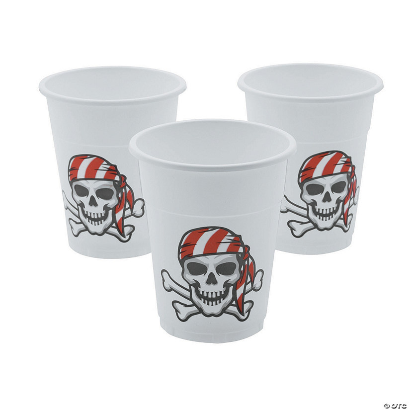 16 oz. Bulk 50 Ct. Pirate Bandana Skull & Crossbones Disposable Plastic Cups Image