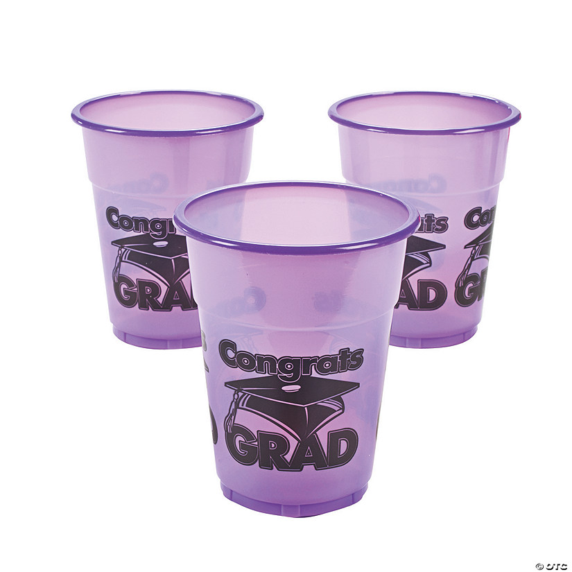 16 oz. Bulk 50 Ct. Purple Congrats Grad Cap & Tassel Disposable Plastic Cups Image