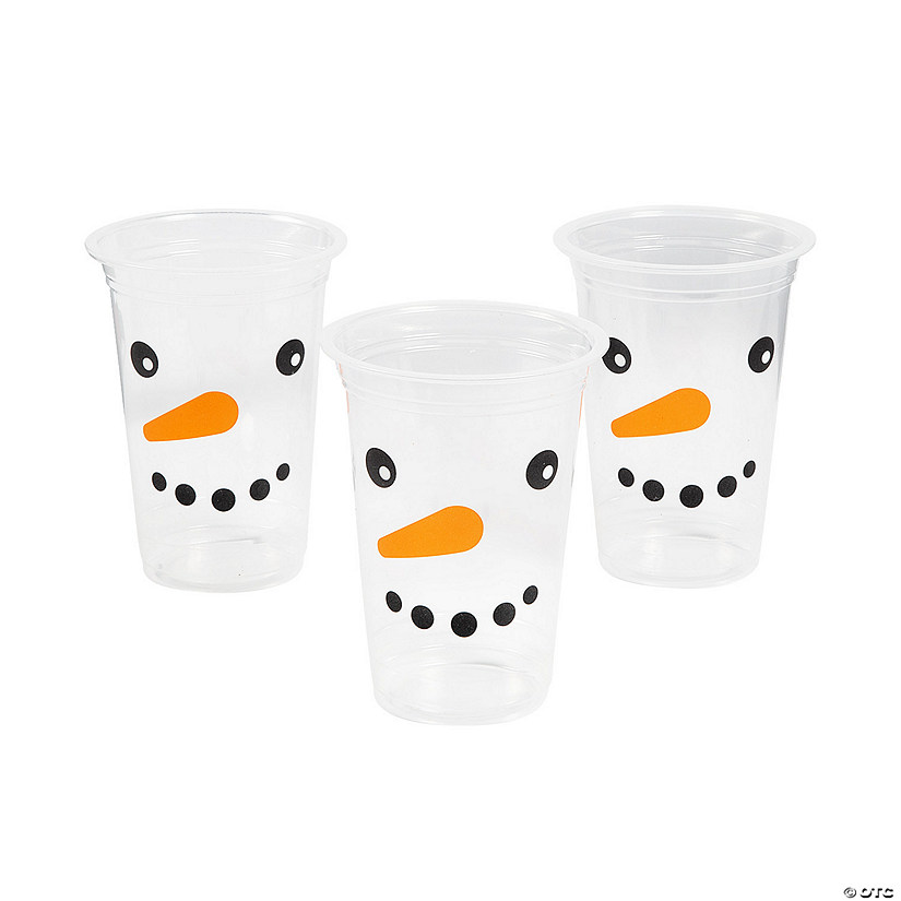 16 oz. Bulk 50 Ct. Smiling Snowman Face Clear Disposable Plastic Cups Image