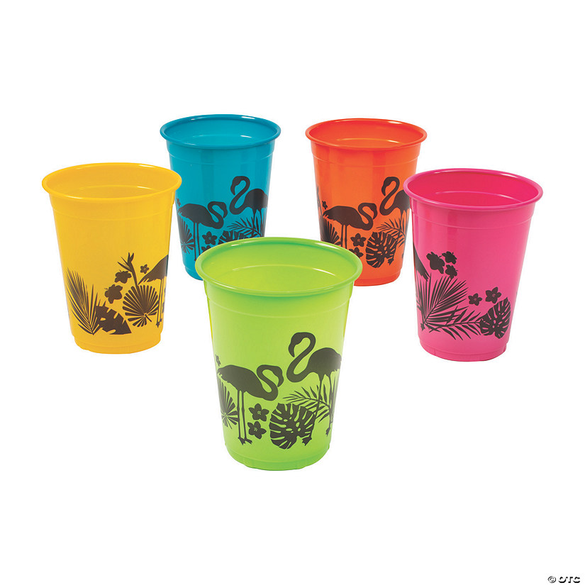 16 oz. Bulk 50 Ct. Tropical Nights Flamingo Luau Disposable Plastic Cups Image
