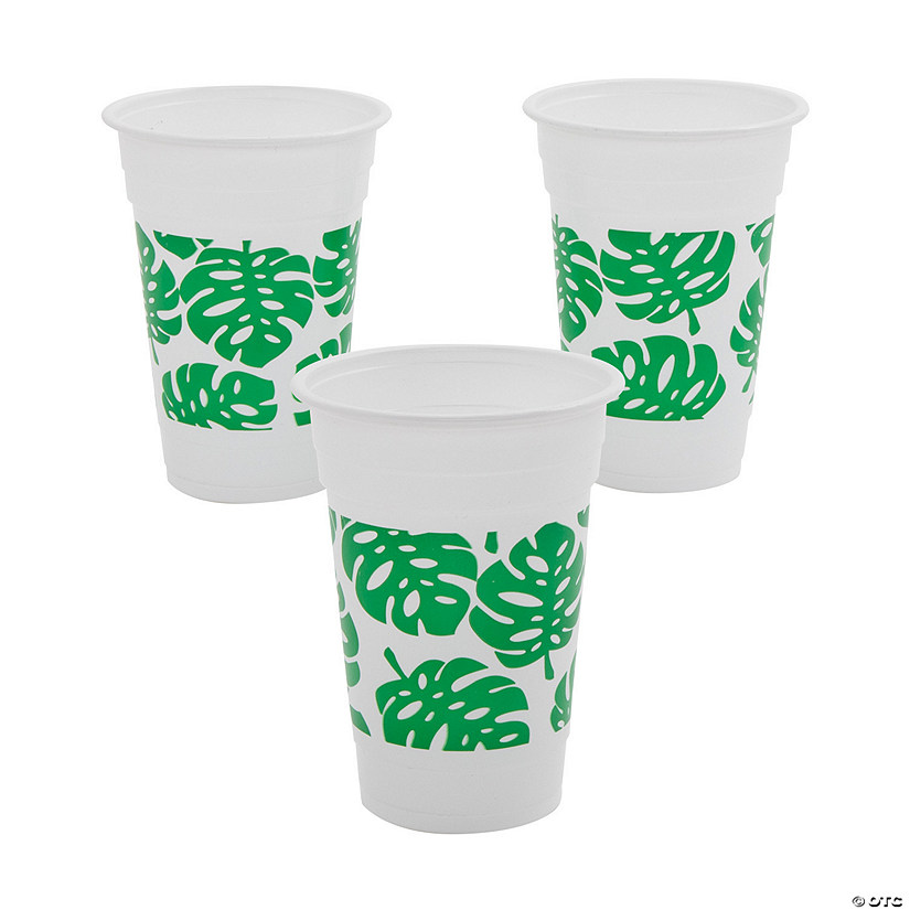 16 oz. Bulk 50 Ct. Tropical Palm Leaf Disposable Plastic Cups Image