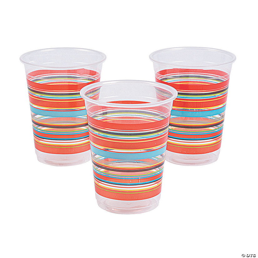 16 oz. Bulk 50 Ct. Viva Fiesta Serape Stripe Pattern Disposable Plastic Cups Image