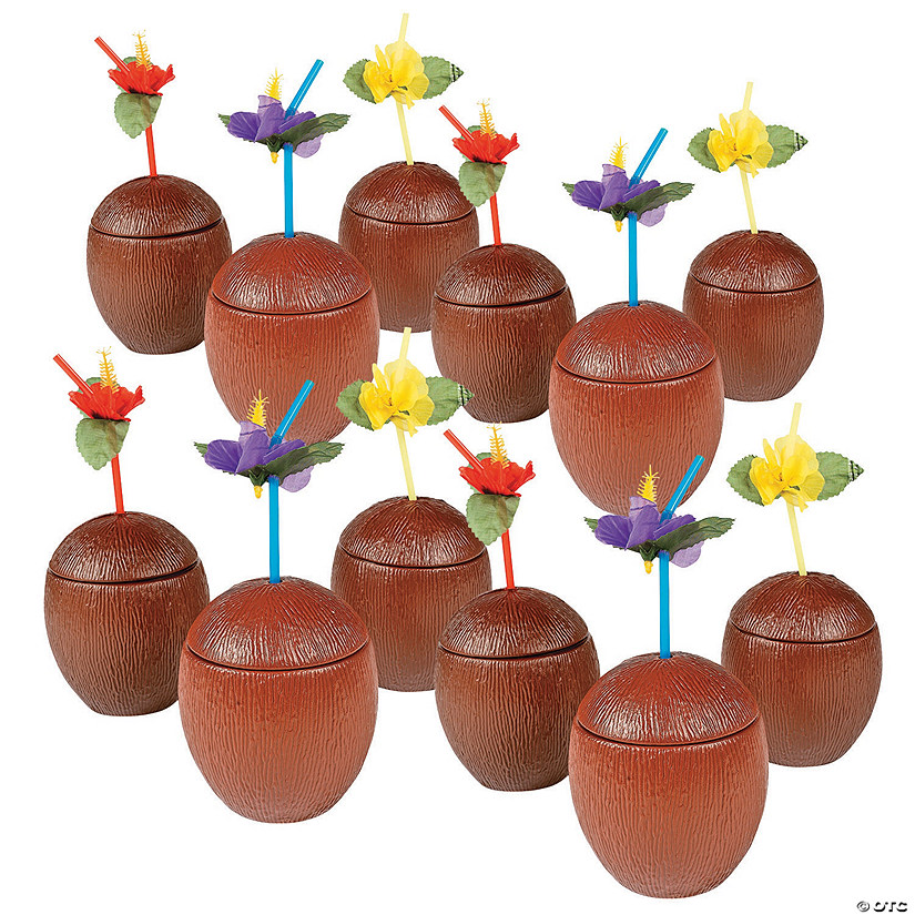 16 oz. Bulk 60 Ct. Coconut Reusable Plastic Cups with Lids Image
