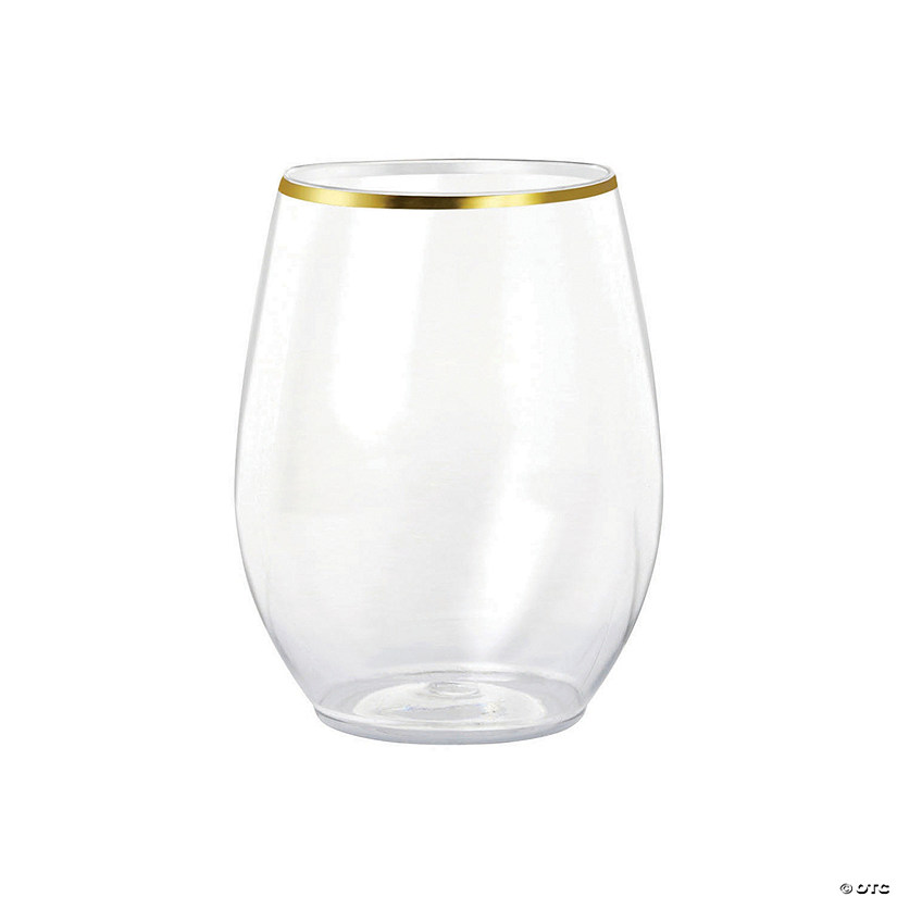16 oz. Clear with Gold Elegant Stemless Plastic Wine Glasses (32 Glasses) Image