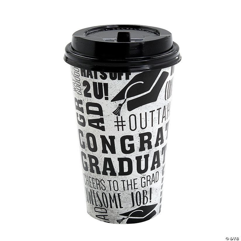 16 oz. Congrats Hashtag Graduation Disposable Paper Coffee Cups with Lids - 12 Ct. Image