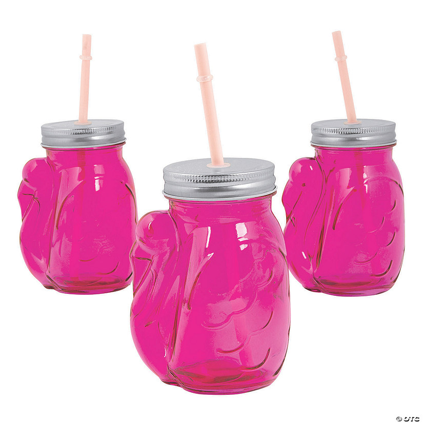 16 oz. Flamingo Reusable Jar Glasses with Lids &amp; Straws - 6 Ct. Image