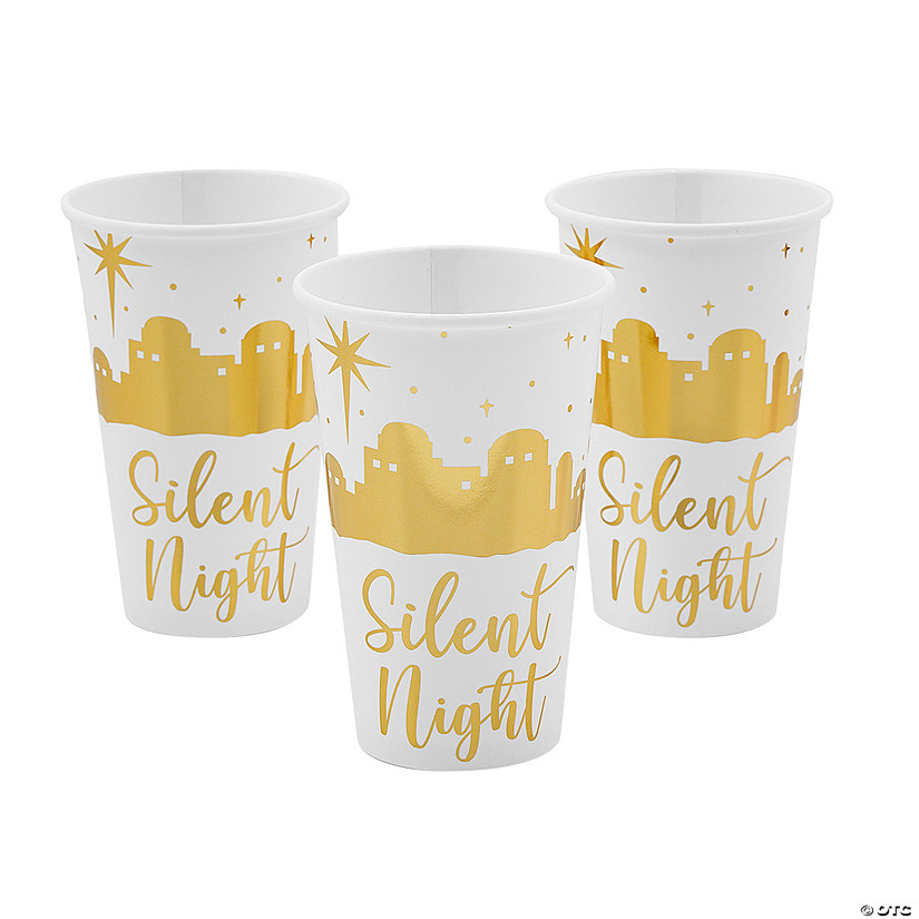 16 oz. Gold Foil Nativity Silent Night Disposable Paper Cups - 24 Ct. Image