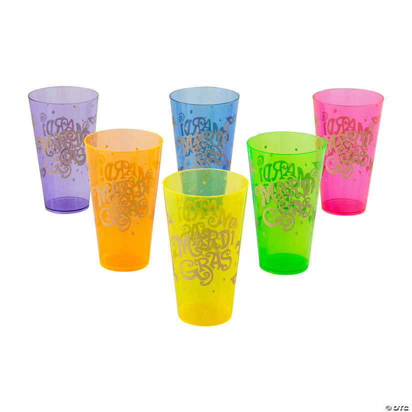 16 oz. Mardi Gras Print Disposable Plastic Cups - 12 Ct. - Less Than Perfect Image
