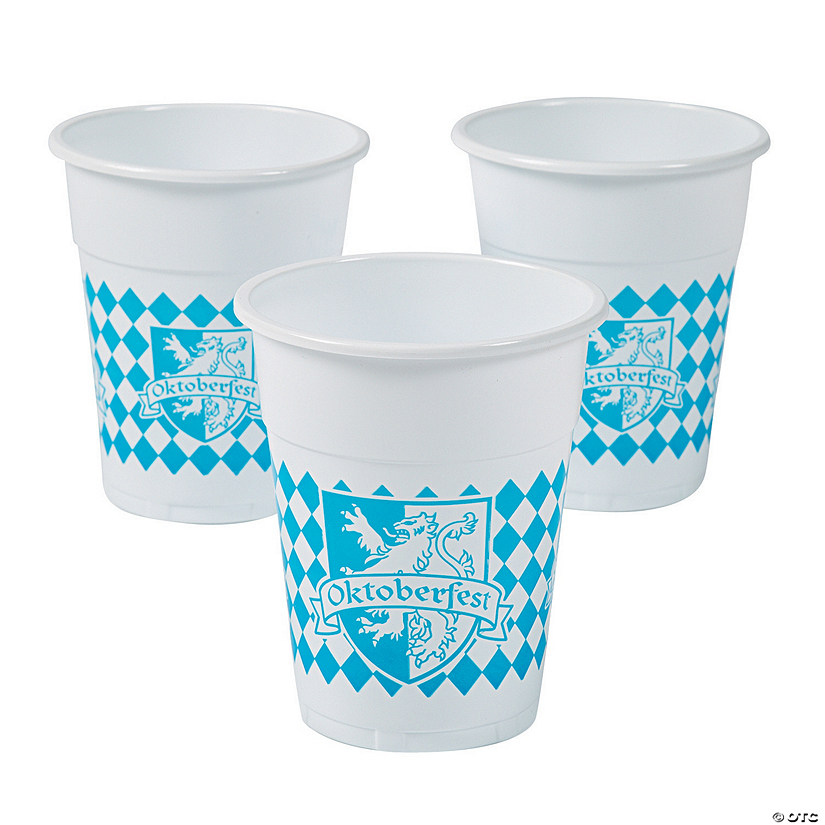 16 oz. Oktoberfest Coat of Arms Checkered Disposable Plastic Cups - 20 Ct. Image
