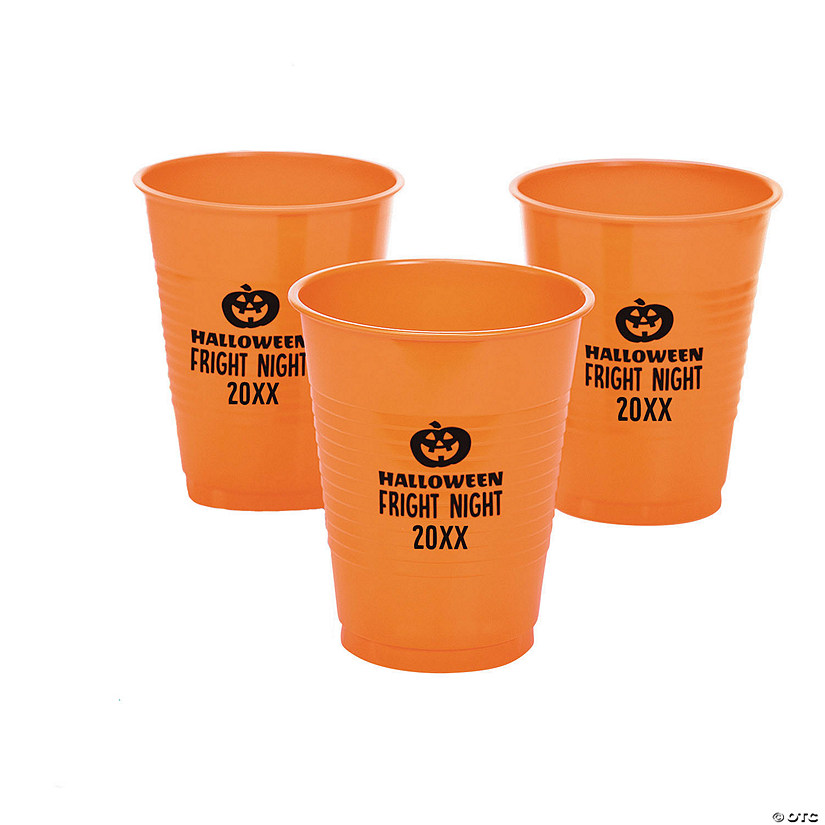 16 oz. Personalized Halloween Jack-O'-Lantern Solid Color Disposable Plastic Cups - 40 Ct. Image