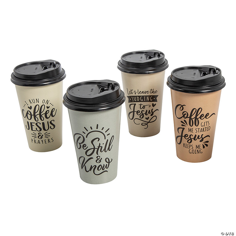 16 oz. Religious Sayings Disposable Coffee Cups with Lids - 12 Pc. Image