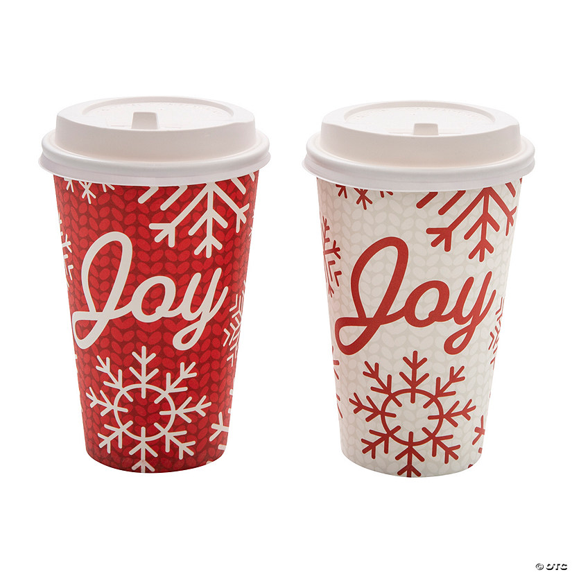 16 oz. Scandinavian Christmas Snowflake Insulated Disposable Paper Coffee Cups with Lids - 12 Pc. Image