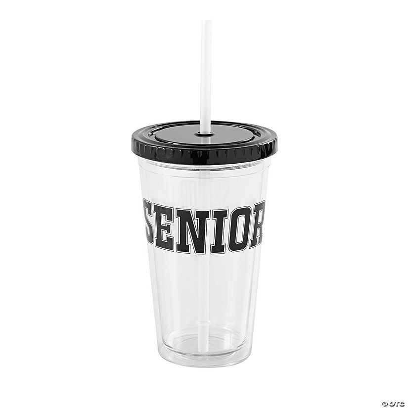 16 oz. Senior Clear Reusable Plastic Tumbler with Lid & Straw Image