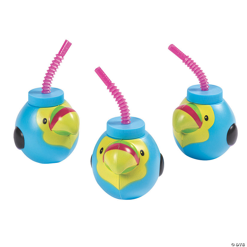 16 oz. Tropical Toucan Reusable Plastic Cups with Lids & Straws - 12 Ct. Image