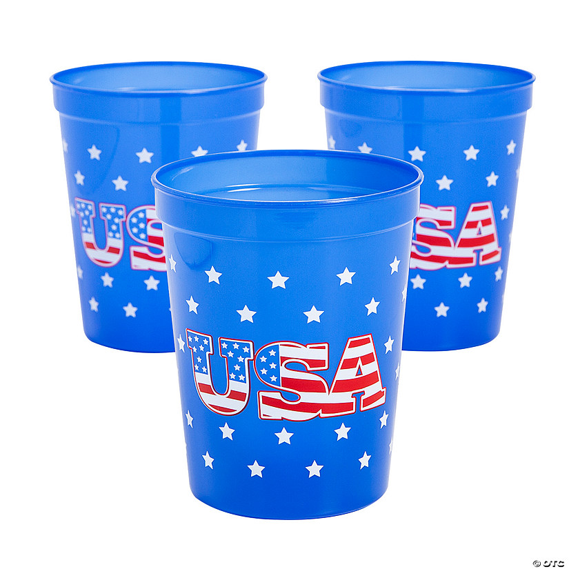 16 oz. USA Patriotic American Flag Reusable Plastic Tumblers - 12 Ct. Image