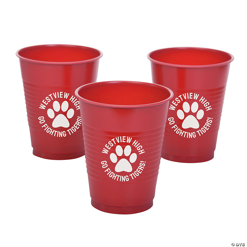 16 oz Personalized Paw Print Disposable Plastic Cups - 40 Ct. Image